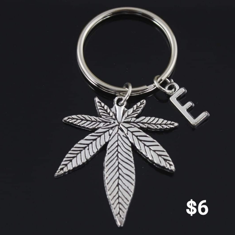 Pot Leaf Keychain with Custom Letter